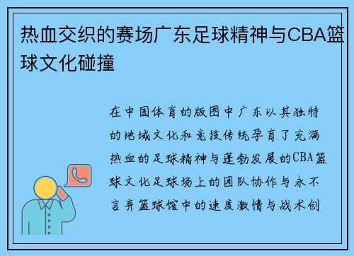 热血交织的赛场广东足球精神与CBA篮球文化碰撞