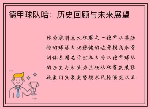 德甲球队哈：历史回顾与未来展望